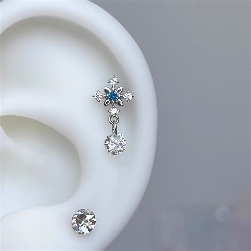 Y2K Tech Accessories - 1pcs คุณภาพ SHINY CROSS Blue Zircon
