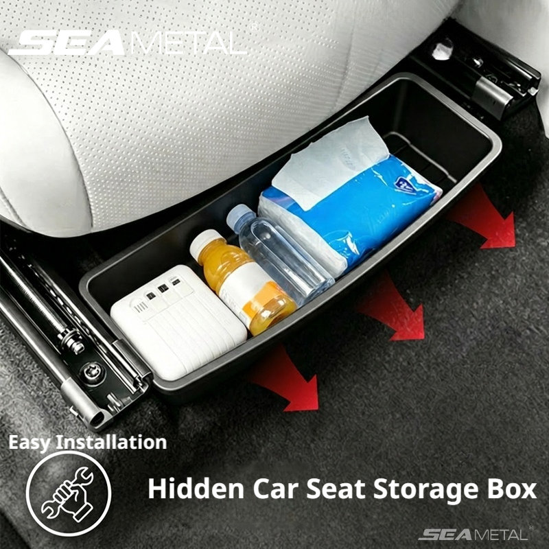 Tech Accessories For Car - SEAMETAL กล่องเก็บของใต้เบาะรถยนต์อเนกประสงค์กล่องจัดระเบียบด้านล่างเบาะรถยนต์กล่องเก็บของแบบถอดได้กล่องใส่อุปกรณ์อเนกประสงค์อุปกรณ์เสริมอเนกประสงค์