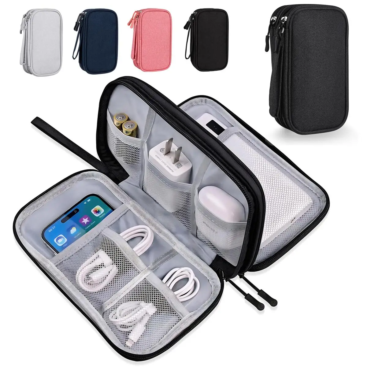 Tech Accessories Hard Case - กระเป๋าจัดเก็บสายเคเบิลกันน้ำแบบพกพา สองชั้น สำหรับอุปกรณ์อิเล็กทรอนิกส์ ใส่พาวเวอร์แบงค์ ฮาร์ดไดรฟ์ สาย