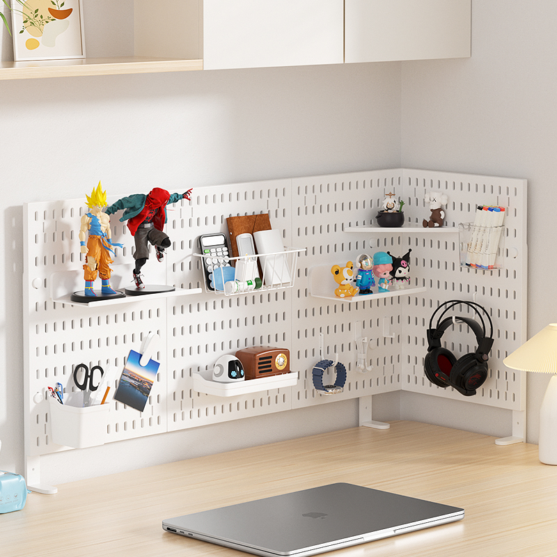 Tech Office Accessories - แผ่นเพ็กบอร์ดตั้งโต๊ะสำหรับโฮมออฟฟิศ อุปกรณ์เสริมหลากหลายช่วยให้สามารถประกอบชั้นวางแสดงสินค้าแบบตั้งได้อย่างอิสระ