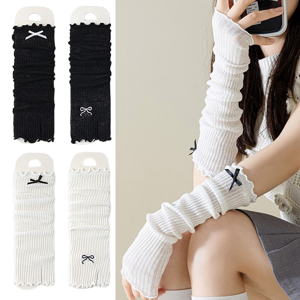 Y2K Tech Accessories - Y2K ถุงมือลูกไม้โลลิต้าปักลายโบว์ ถุงมืออุ่นแบบยืดหยุ่น ถุงมือไร้นิ้ว ถุงมือป้องกันรังสียูวีแบบญี่ปุ่น อุปกรณ์เสริมคอสเพลย์