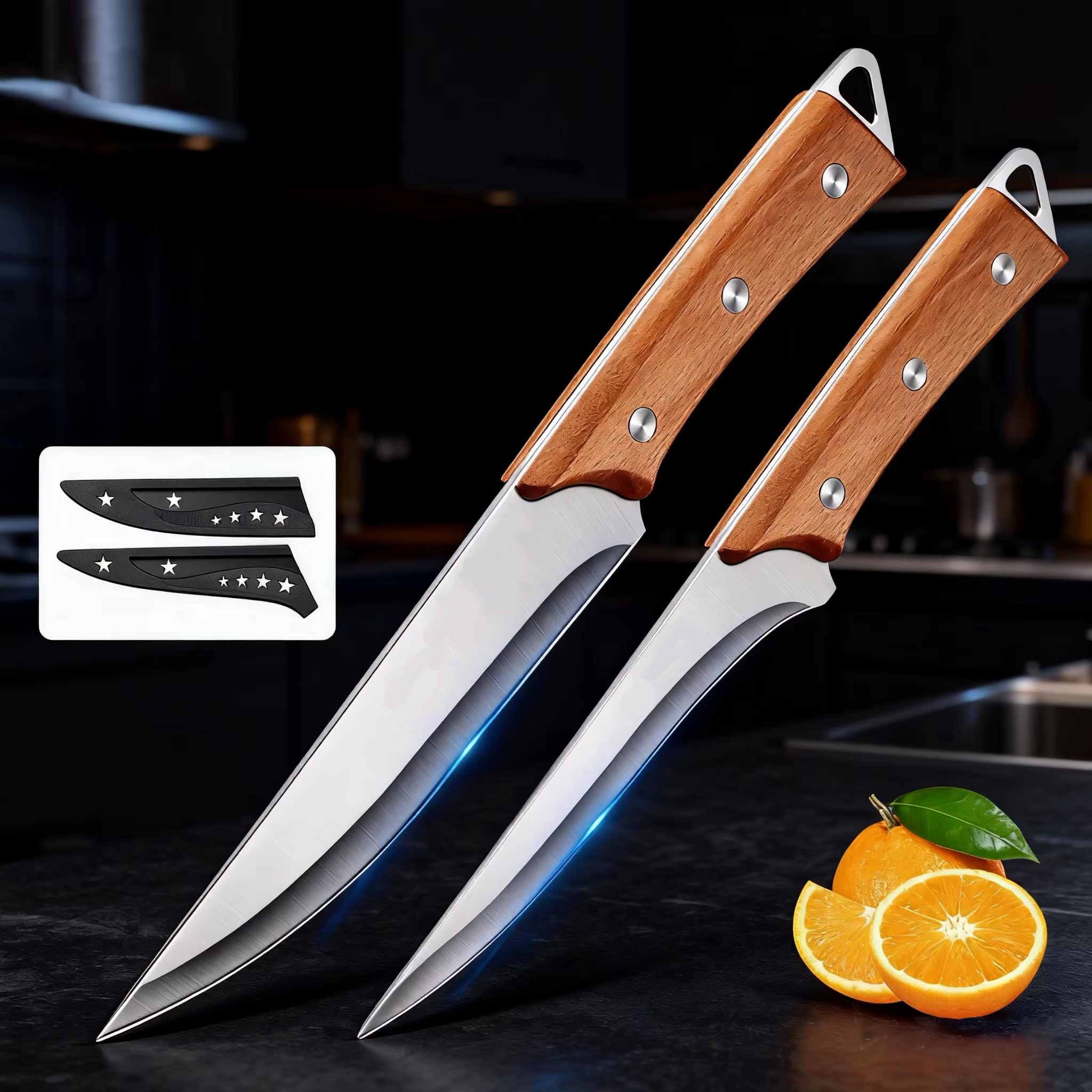 High Tech Kitchen Accessories - มีดทำครัวสแตนเลสคุณภาพสูง มีดอุปกรณ์ครัว มีดผลไม้ พร้อมปลอกมีด คมสำหรับเชฟใช้หั่นเนื้อ