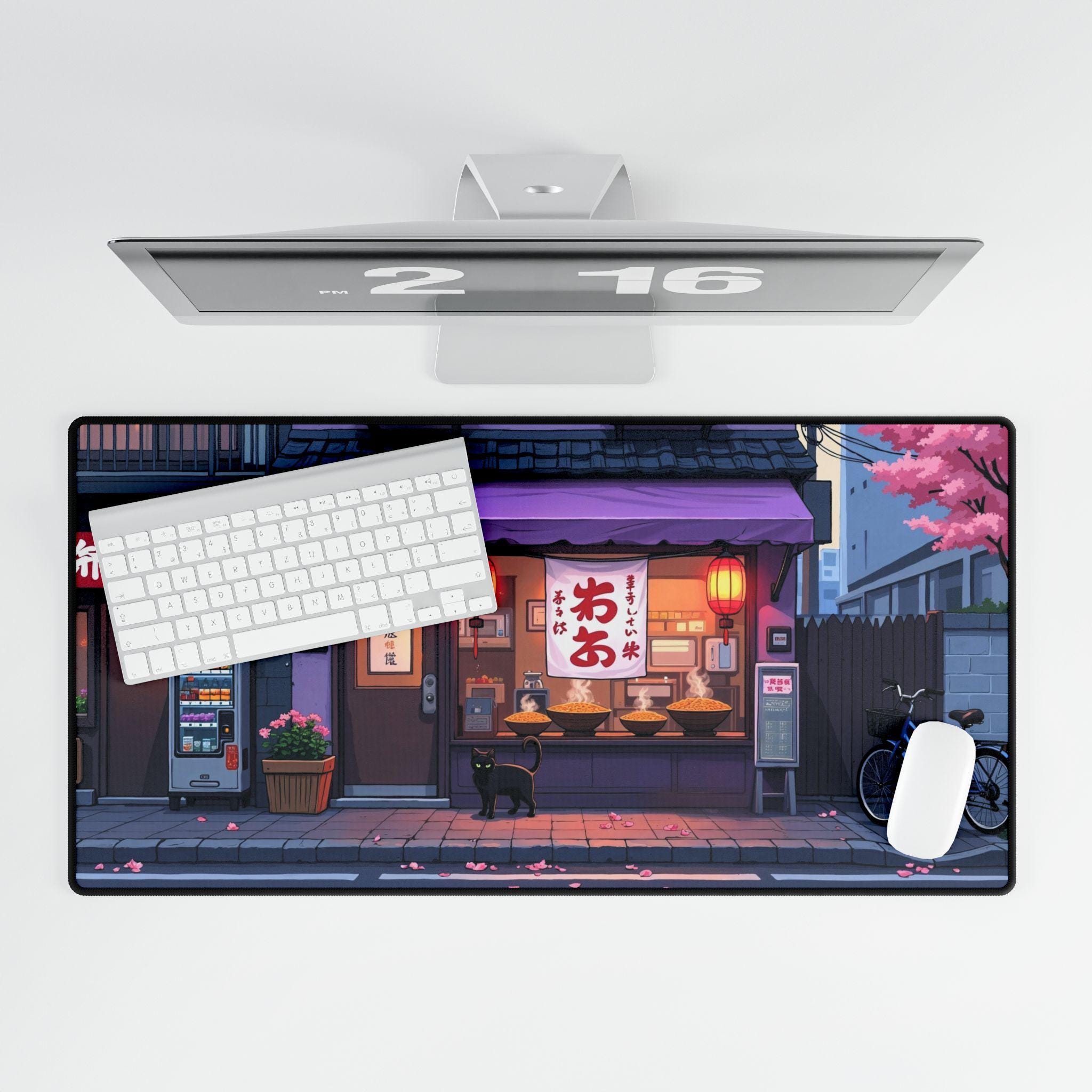 Japanese Tech Accessories - แผ่นรองเมาส์ร้านราเมนญี่ปุ่น, อุปกรณ์เสริมสําหรับโต๊ะสําหรับเกมเมอร์, แผ่นรองโต๊ะกันน้ํากันลื่น, ของขวัญที่สมบูรณ์แบบสําหรับคนรักเทคโนโลยีและอนิเมะ