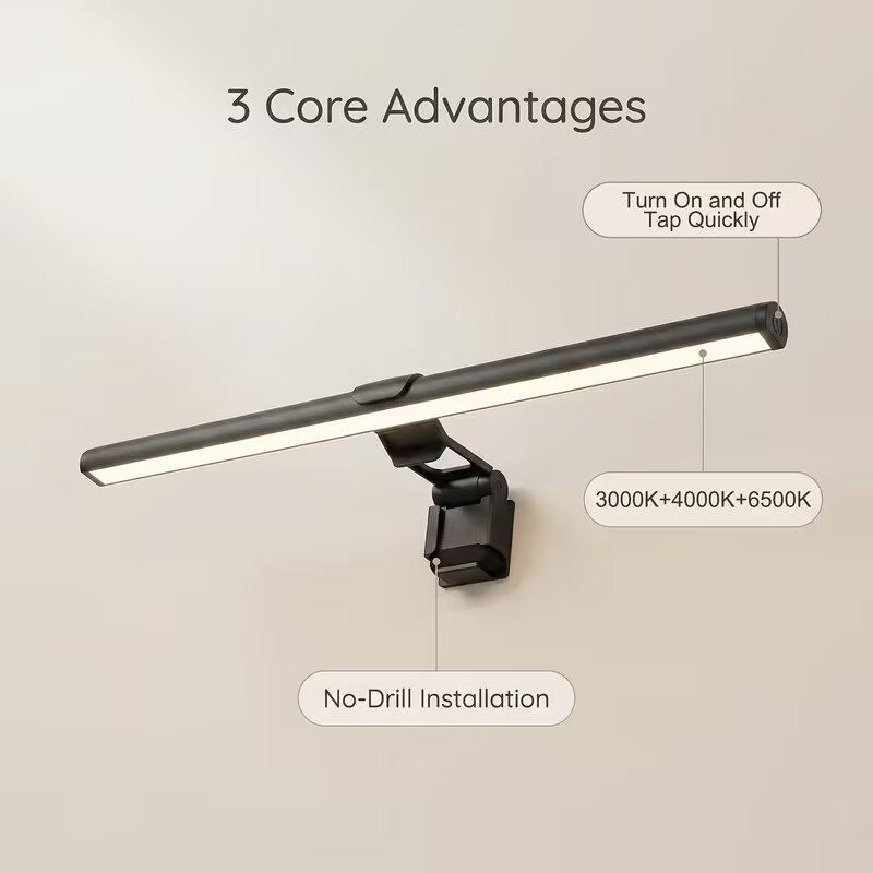 Monitor Light Bar - แถบไฟสำหรับจอภาพแบบหรี่แสงได้ ใช้พลังงานจาก USB, โคมไฟป้องกันดวงตาแบบสัมผัส สำหรับคอมพิวเตอร์สำนักงานและโต๊ะเครื่องแป้ง