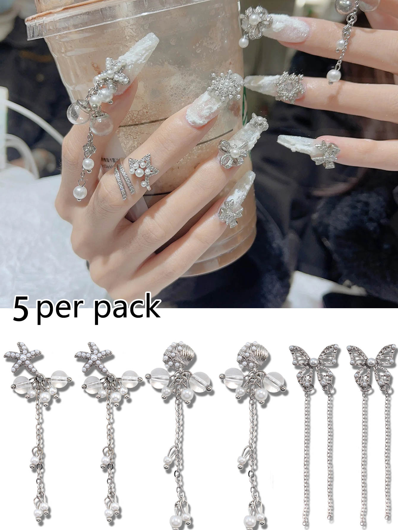 Y2K Tech Accessories - อุปกรณ์ตกแต่งเล็บ 5 ชิ้น สไตล์หรูหรา Y2K ปลาดาว