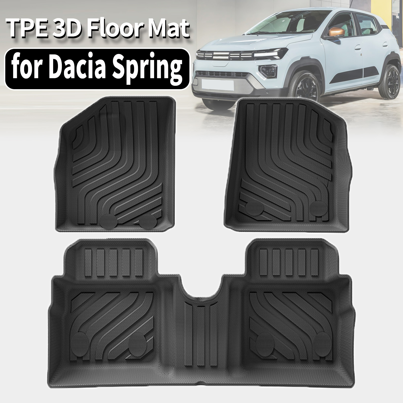 Tech Accessories Dacia - แผ่นรองพื้นรถยนต์ TPE กันน้ำกันลื่น สำหรับ Dacia Spring